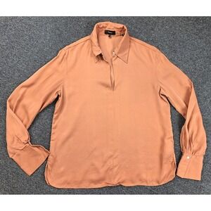 Theory‎ 100% Silk  Keyhole Colared Long Sleeve Blouse Size Small